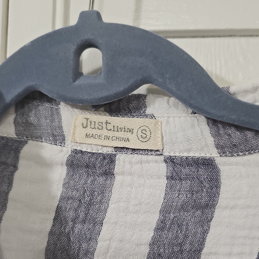 Just Living Navy & White Striped Button-Up Shirt - Picture 2 of 8